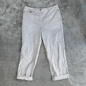 Charter Club Allison Fit Cropped Pants Tan Stripe Preppy Coastal Chic Cotton 12